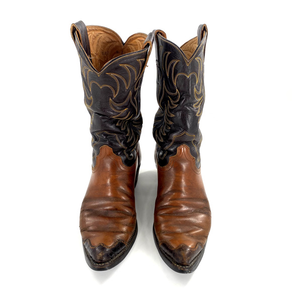 Hyer Vintage Two Tone Western Cowboy Boots Mens Brown Sz 9 Pointed Toe Wingtip‎ - Picture 5 of 11